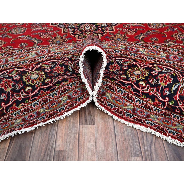 1960 9'10"x13'1" Ketchup Red Hand Knotted Wool Vintage Kishoon Full Pile Oriental Rug For Sale - Image 9 of 12