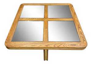 1980s Oak With Brass Accents Square Coffee Table