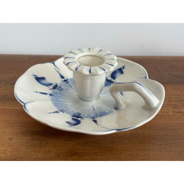 Mid 20th Century Petite Mid-Century European Delft Style Candleholder For Sale - Image 5 of 8