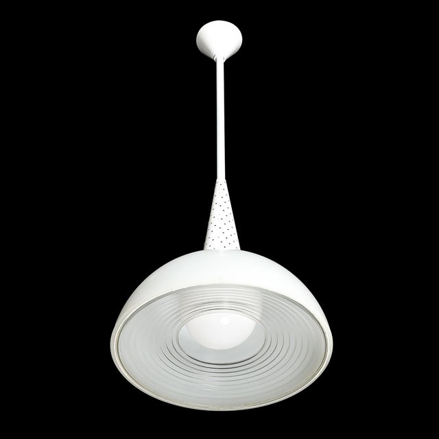 Mid Century Modern White Enamel and Holophane Glass Diffuser Pendant by Mathieu Matégot For Sale - Image 11 of 18