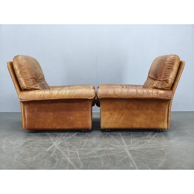 Cognac Buffalo Leather Lounge Armchairs from Arcon Italia, 1970s, Set of 2 For Sale - Image 6 of 18