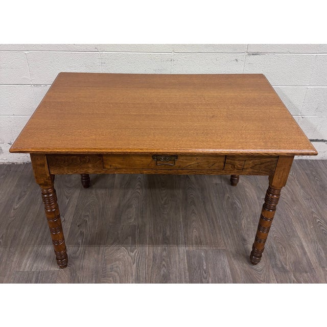 Traditional Antique Late 19th Century Oak Writing Table Work Table For Sale - Image 3 of 10