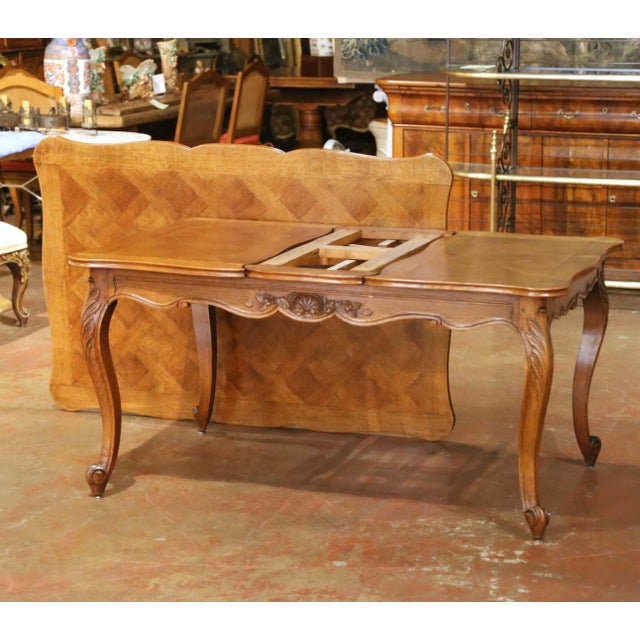 Brown 20th Century French Louis XV Oak Parquetry Refectory Dining Table With Leaves For Sale - Image 8 of 13