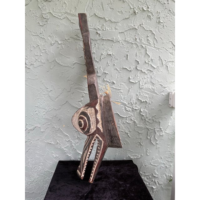 Large Hand-Carved African Tribal Mask Sculpture in Painted Wood, 23.25”h For Sale - Image 4 of 12