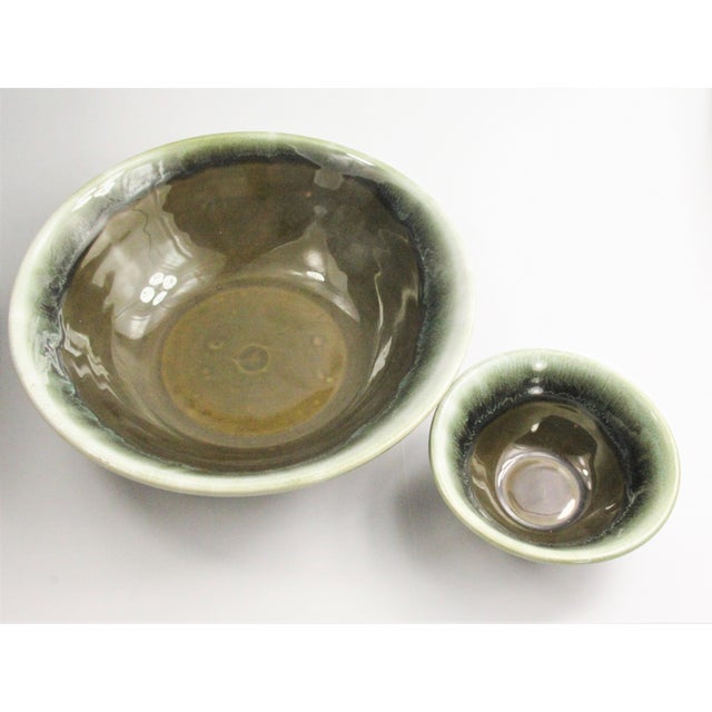 MidCentury Modern Pottery Green Drip Glaze Chip & Dip Serving Bowls Chairish