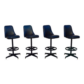 Vintage Chromcraft Black Vinyl Bar Stools - Set of 4 For Sale