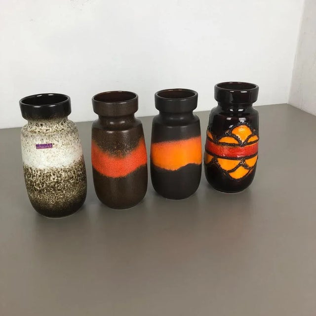 Vintage Fat Lava Pottery 242-22 Vases from Scheurich, Germany, Set of 4 For Sale - Image 3 of 17