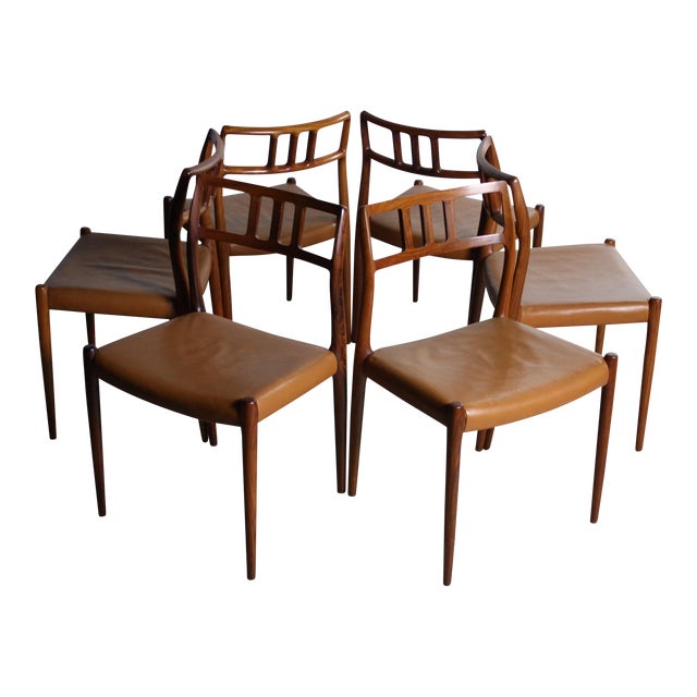 Moller #79 Chairs in Rosewood & Original Cognac Leather - Set of 6 For Sale