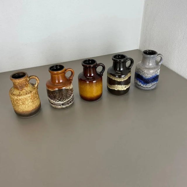 Vintage Pottery Fat Lava Multicolor Vases by Scheurich, Germany, Set of 5 For Sale - Image 3 of 10
