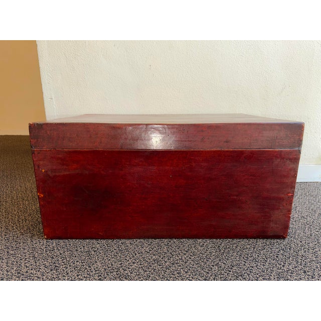 Red Antique Chinese Qing Era Red Leather Trunk or Coffee Table For Sale - Image 8 of 12