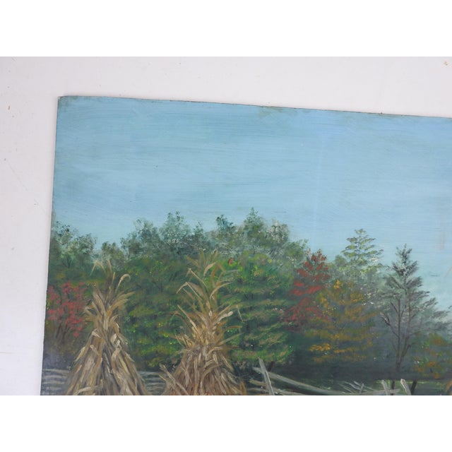 Rustic Vintage Folk Art Pumpkin Patch Landscape Painting For Sale - Image 3 of 7