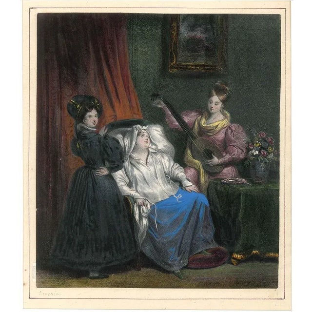 The Rest is an original hand-colored lithograph realized by Achille Deveria. The artwork is hand-signed in pencil by the...