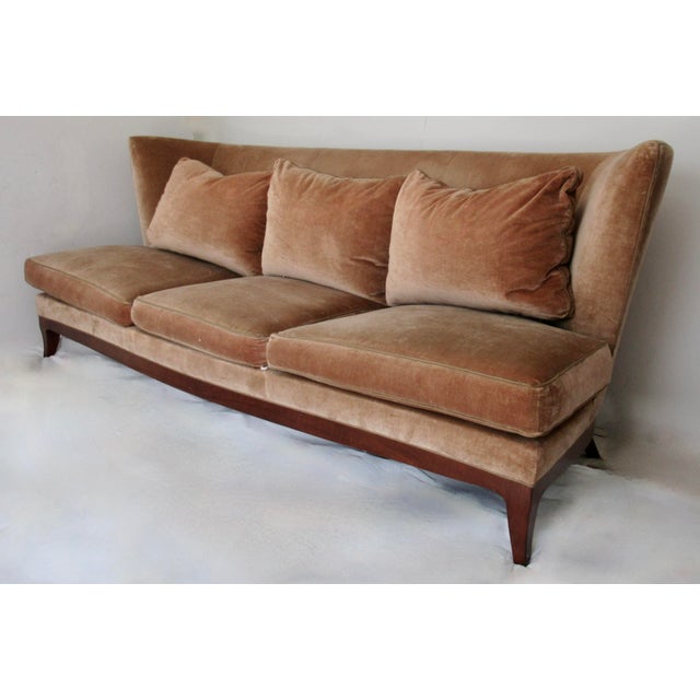 Contemporary C. 2000 Donghia "Geneva," Coll. Walnut Framed Sofa With Donghia Cotton-Velvet Textile For Sale - Image 3 of 18