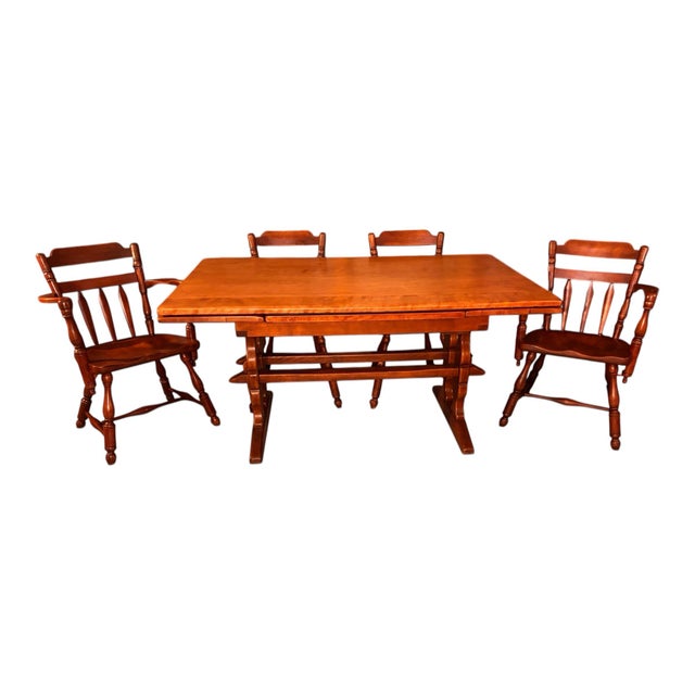 1940s Cushman Colonial Creations - Double Trestle - Solid Maple Table. Designed by Herman Devries For Sale In Houston - Image 6 of 12