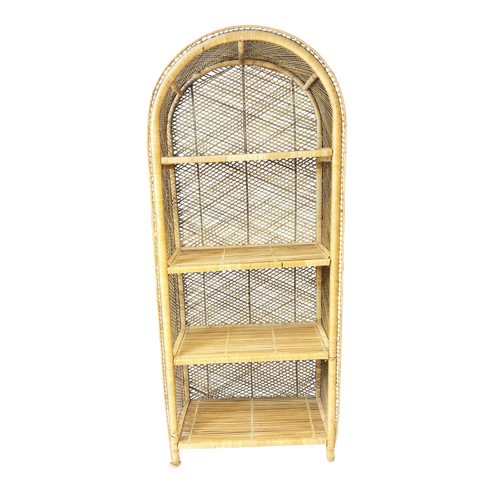 Mid Century Boho Chic Wicker Dome Top Bookcase Chairish