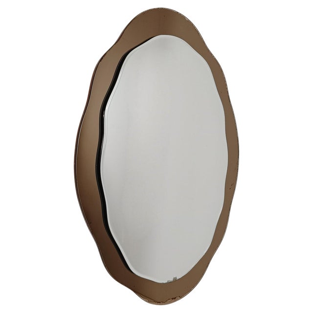 Mid 20th Century Modern Italian Organic Mirror in Bronzed Glass by Cristal Arte, 1970s For Sale
