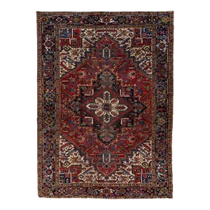 Red Antique Persian Heriz Handmade Wool Rug With Medallion Motif
