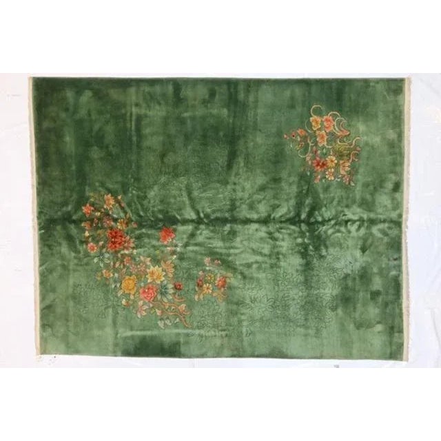 Wool pile genuine hand made Vintage Nicholas Chinese carpet . Thick pile.