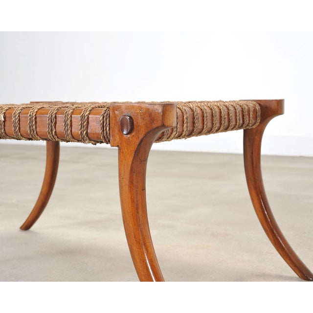 Pair of Robsjohn-Gibbings Style Walnut Klismos Rope Benches For Sale - Image 12 of 18