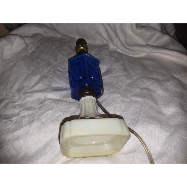 Great looking blue opaline like color in person. This has a milk glass base and stars pressed into the top blue glass...
