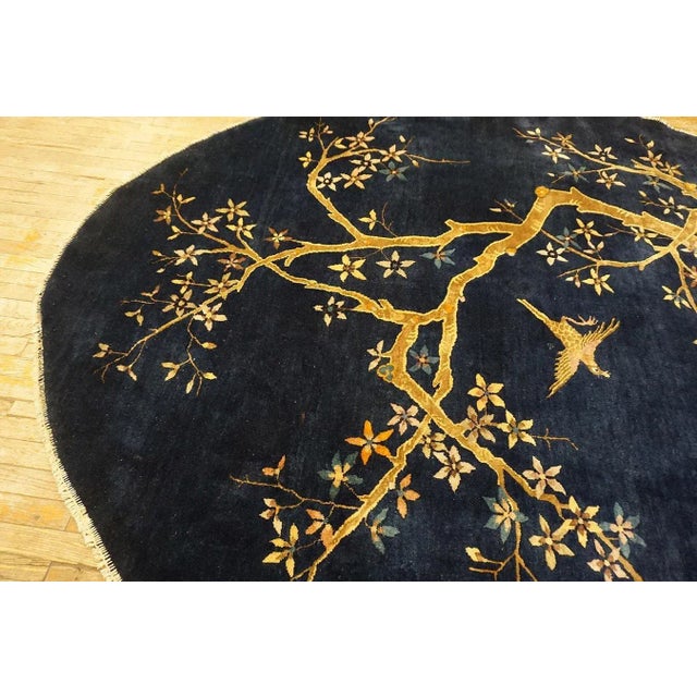 1920s Navy Blue Birds Flowers Art Deco Antique Oval Chinese Peking Wool Rug For Sale In New York - Image 6 of 15