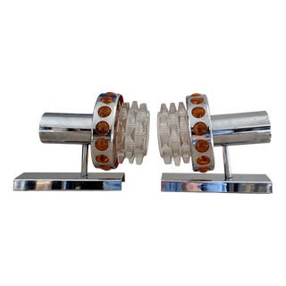 Turbines Wall Lights in Metal and Glass, 1970s, Set of 2 For Sale