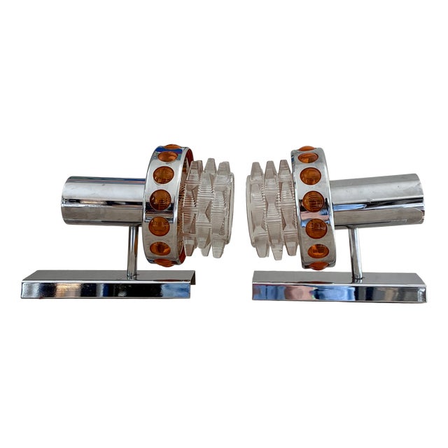 Turbines Wall Lights in Metal and Glass, 1970s, Set of 2 For Sale
