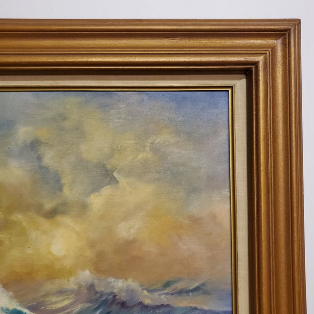 Large Seascape Vintage Painting, Framed For Sale - Image 4 of 12