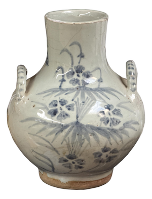 Vintage Fade Gray White Pale Blue Floral Graphic Ceramic Vase