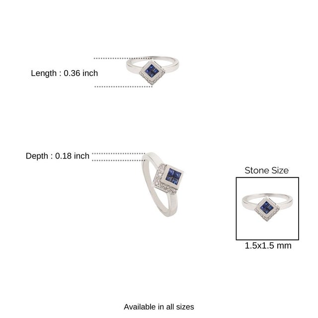 Modernist 0.3 CTW Blue Sapphire & Diamond Princess Shape Tiny Ring in 925 Silver - Size 7 For Sale - Image 9 of 11