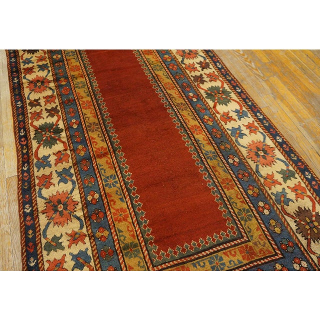 1850s Red Solid Open Field Tribal Antique Caucasian Kazak Carpet 4' X 8'8" Knotted Wool Rug For Sale - Image 11 of 13