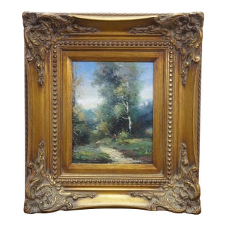 Late 20th Century Impressionist Figure in Red Forest Landscape Oil Painting on Canvas 18" For Sale
