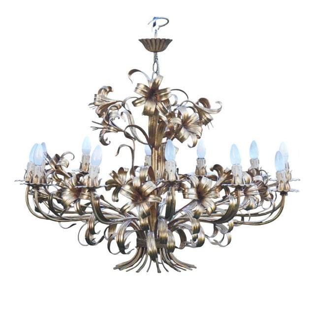 Large Hollywood Regency Calla Lily Chandelier with 12 Lights attributed to Hans Kögl, 1970s For Sale - Image 16 of 16