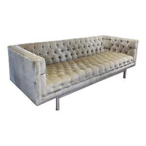 Jack Cartwright Chrome Base Floating Tuxedo Sofa in Flax Velvet
