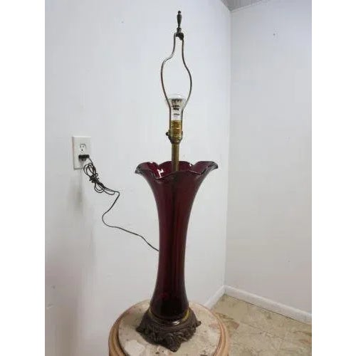 French Ruby Murano Glass Table Lamp For Sale - Image 3 of 5