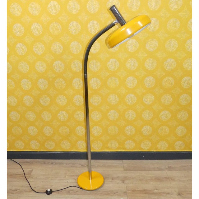 Large Yellow and Chrome Adjustable Gooseneck Floor Lamp, 1970s For Sale - Image 14 of 14