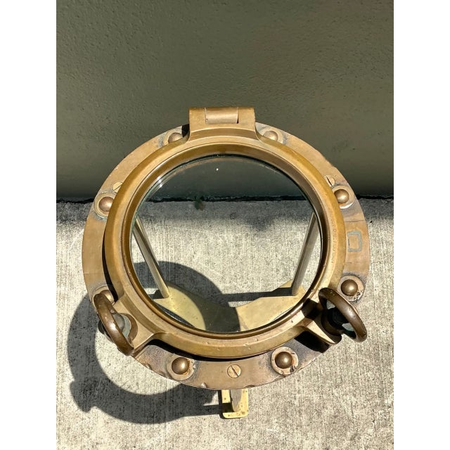 Mid 20th Century Vintage Brass and Glass Porthole Accent Table For Sale - Image 5 of 13