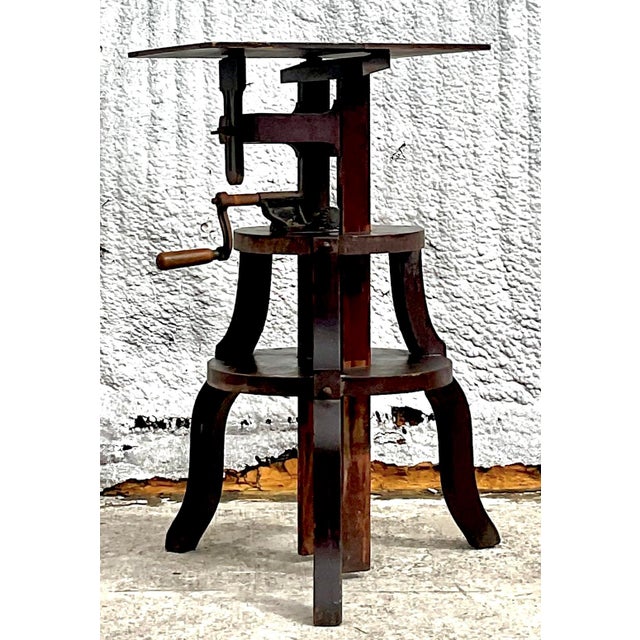 Wood Vintage Boho Primitive Crank Pedestal For Sale - Image 7 of 8