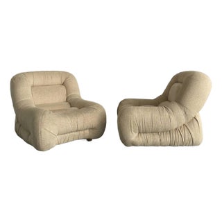 Italian Cream Velvet Lounge Chairs, 1970s For Sale