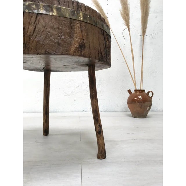Brown Antique Primitive Butcher's Block in Raw Wood For Sale - Image 8 of 18