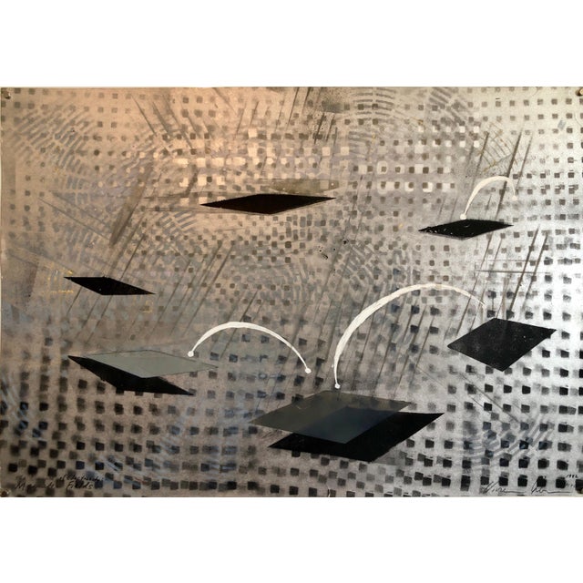 Vivien Abrams Collens, Romance of Electricity, Mixed Media Metallic Painting Woman Artist, 1982 For Sale