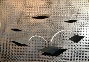 Vivien Abrams Collens, Romance of Electricity, Mixed Media Metallic Painting Woman Artist, 1982