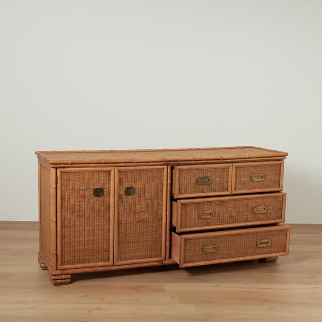 English Vintage Faux Bamboo and Wicker Cabinet Chest by American of Martinsville For Sale - Image 3 of 16