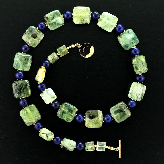 Metal AJD Glowing Green Brazilian Prehnite With Blue Agate Necklace For Sale - Image 7 of 10