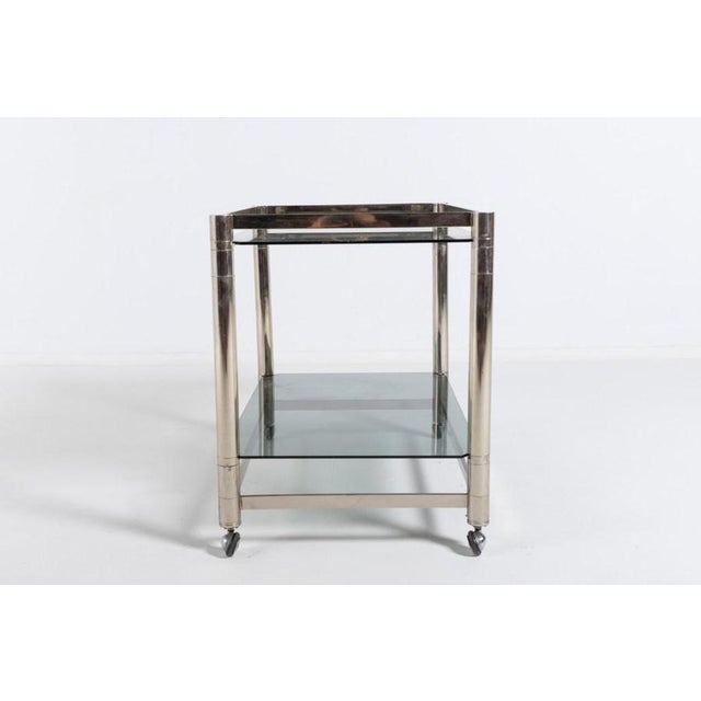Chromed Steel Serving Cart Side Table, 1970s For Sale - Image 3 of 12