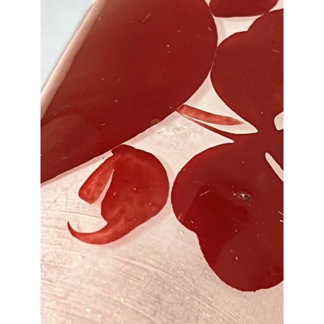 Vintage Oxblood Red on Frosted Clear Cameo Art Glass Handled Tumbler For Sale - Image 9 of 13