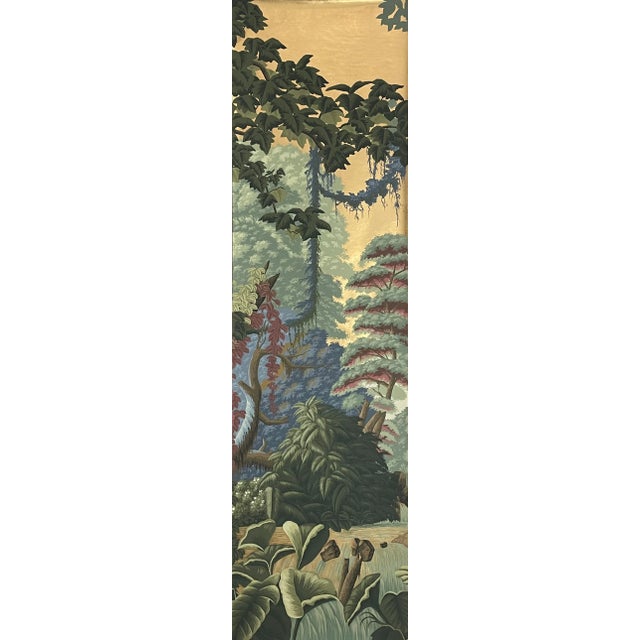 l'Eden Panoramic Murals Hand Painted Wallpaper on Gold Metallic Panel - 1 Panel For Sale - Image 4 of 12