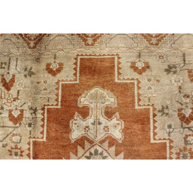 Vintage Turkish Oushak Rug in Rust, Green, Cream, Tape and Neutral Colors 7'3"x11'3" For Sale - Image 9 of 10