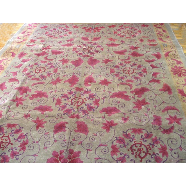 Sand 1930s Tan Sand Foliate Antique Chinese Art Deco Rug 9'0" X 11'8" Knotted Wool Carpet For Sale - Image 8 of 11