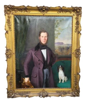 Portrait of a Gentleman and His Dog, 19th Century, Oil on Canvas, Framed